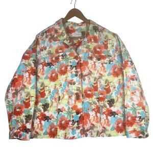 CJ Banks Size 1X Floral Print Shirt Jacket Linen Cotton Blend Shacket